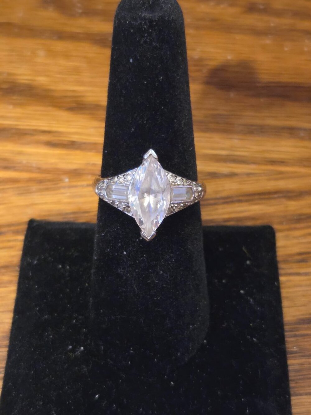 Vintage Suzy Levian Marquise Cut CZ Ring Sterling Silver Baguette Accents WOW!